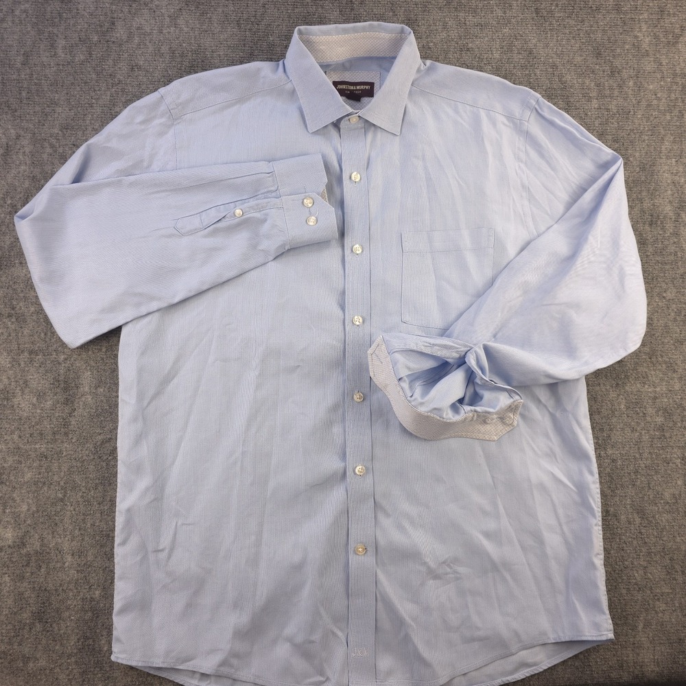 Johnston Murphy Shirt Large Blue Solid‎ Long Sleeve Flip Cuff Button Up Cotton